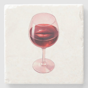 Wine Kiss - Romantic Red Wine Mug with Hearts Stone Coaster