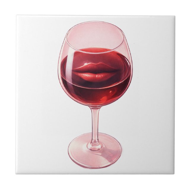 Wine Kiss  -  Romantic Red Wine Mug with Hearts Tile (Front)