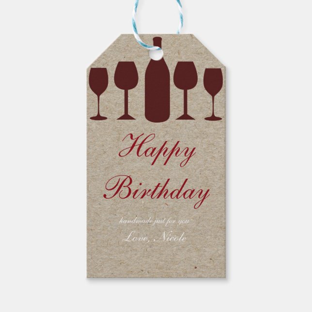 Wine Kraft Paper Holiday Present Gift Tag (Front)