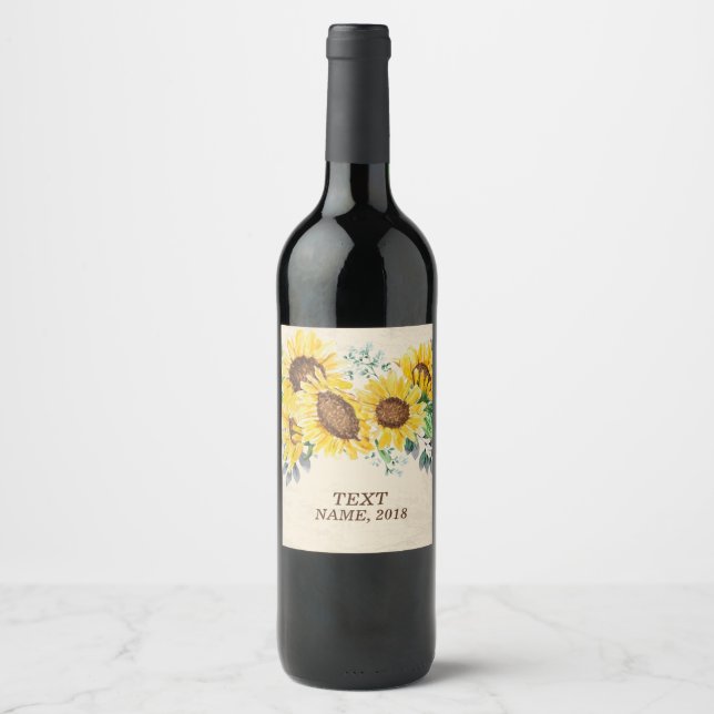 WINE LABEL - boho floral sunflower (Front)