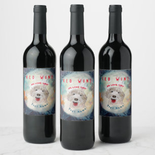 WINE LABEL Cute Labradoodle Dog & Text