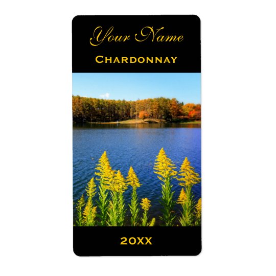 Wine Label Template Goldenrod Blue Lake Autumn Shipping Label