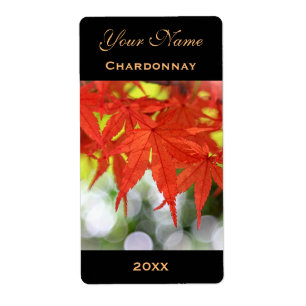 Wine Label Template Vivid Red Autumn Maple Leaves