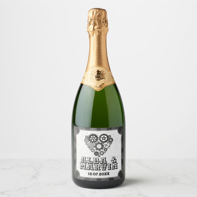 Wine Labels Steampunk Wedding Hearts Cogs (Front)