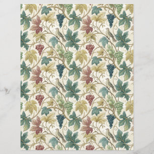 Wine leaves and grapes bird scrapbook paper beige