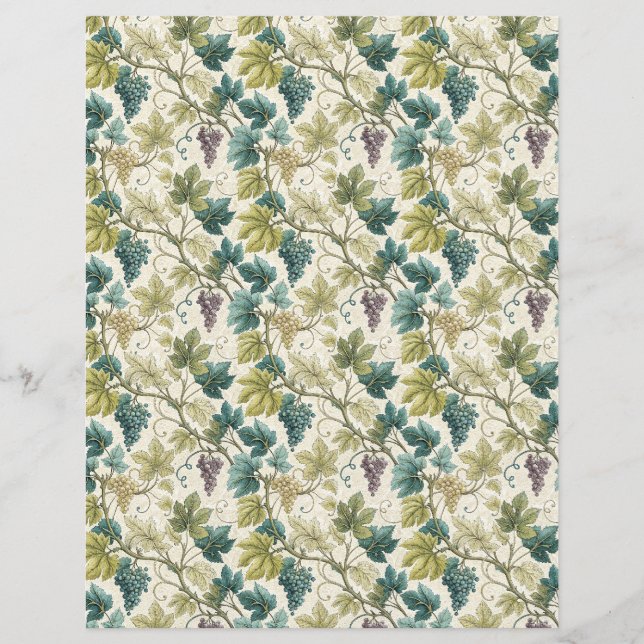 Wine leaves and grapes fall scrapbook paper blue (Front)