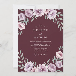 Wine Lilac Foliage Eucalyptus Wedding Invitation