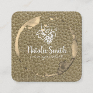 Wine Logo   Leather Texture Style Square Business Card