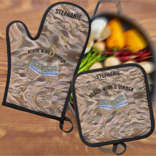 Wine & Los Muertos Beach 786 Oven Mitt & Pot Holder Set