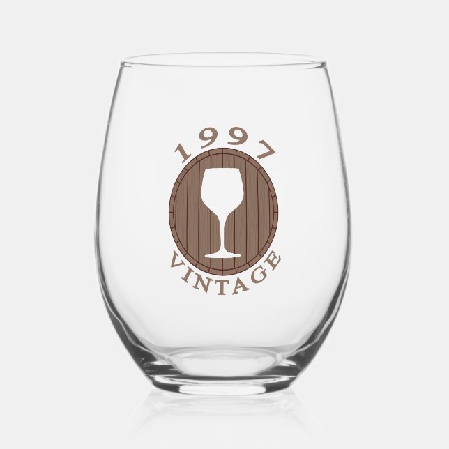 Wine Lover Birthday 1997 Vintage Stemless Wine Glass (Front)