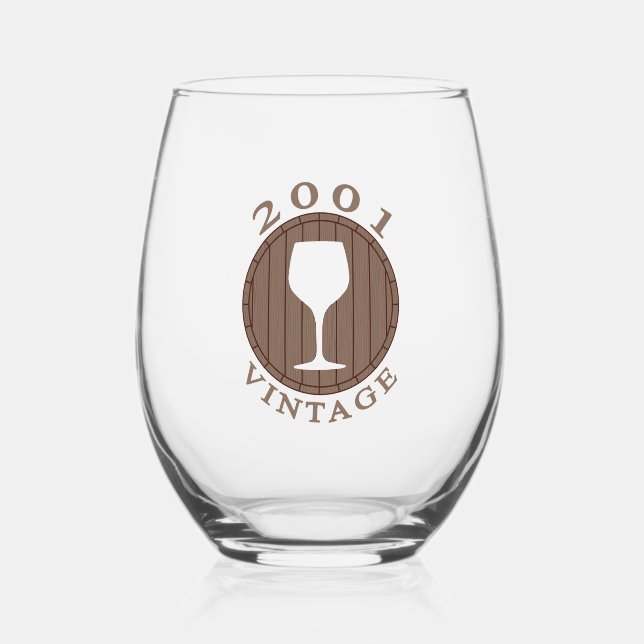 Wine Lover Birthday 2001 Vintage Stemless Wine Glass (Front)