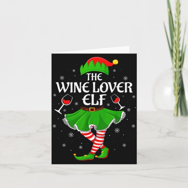 Wine Lover Elf Christmas Family Girls Women Elf Sq Card (Front)