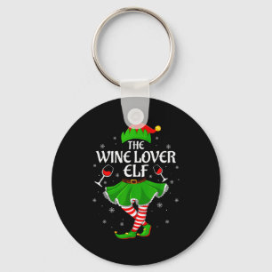 Wine Lover Elf Christmas Family Girls Women Elf Sq Key Ring