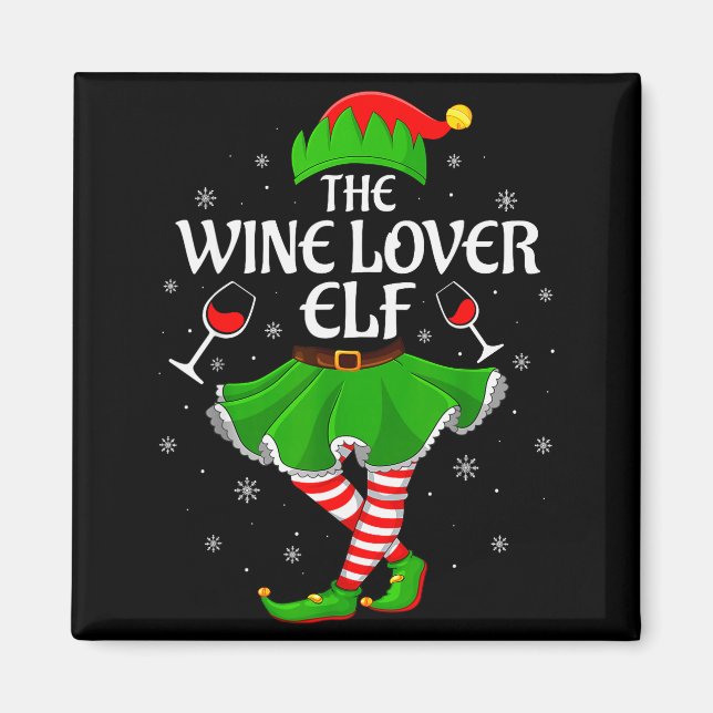 Wine Lover Elf Christmas Family Girls Women Elf Sq Magnet (Front)