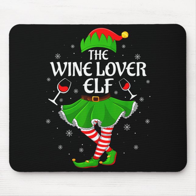 Wine Lover Elf Christmas Family Girls Women Elf Sq Mouse Mat (Front)