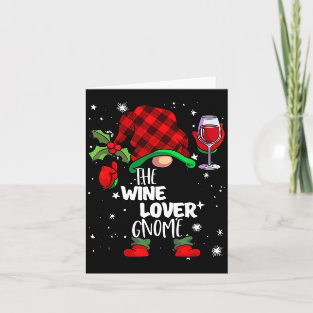 Wine Lover Gnome Red Buffalo Plaid Matching Family Card (Front)
