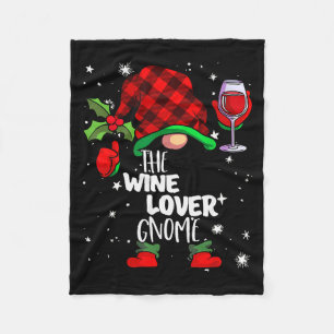 Wine Lover Gnome Red Buffalo Plaid Matching Family Fleece Blanket
