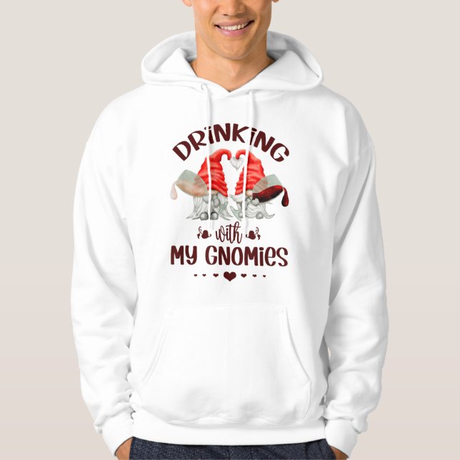 Wine Lover Gnomes Drinking With My Gnomies Funny G Hoodie (Front)