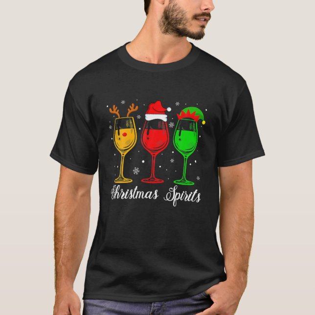 Wine Lover Reindeer Christmas Spirits Xmas Santa T-Shirt (Front)