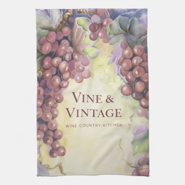 Wine Lover Vine & Vintage Grapes Luxe Tea Towel (Vertical)