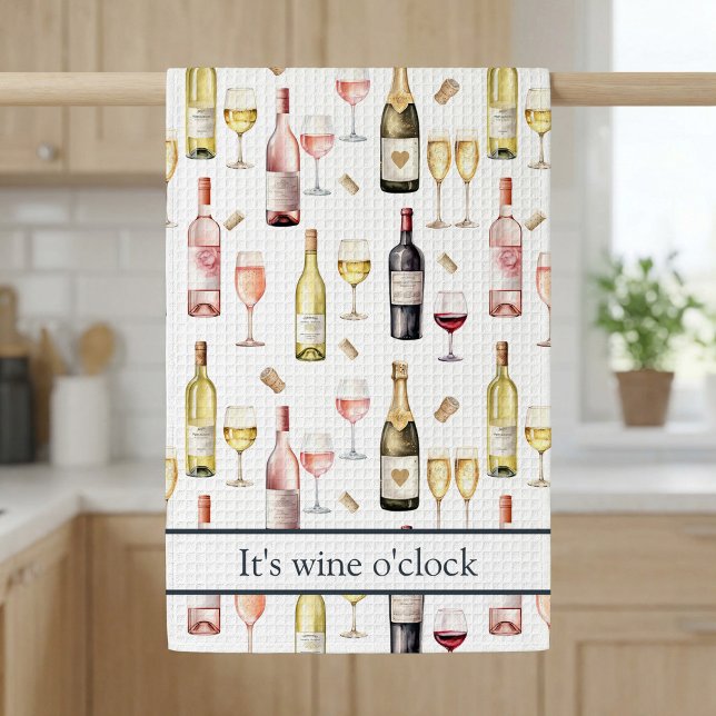 Wine Lover Wine o'clock  Tea Towel (Wine Lover Kitchen Towel)