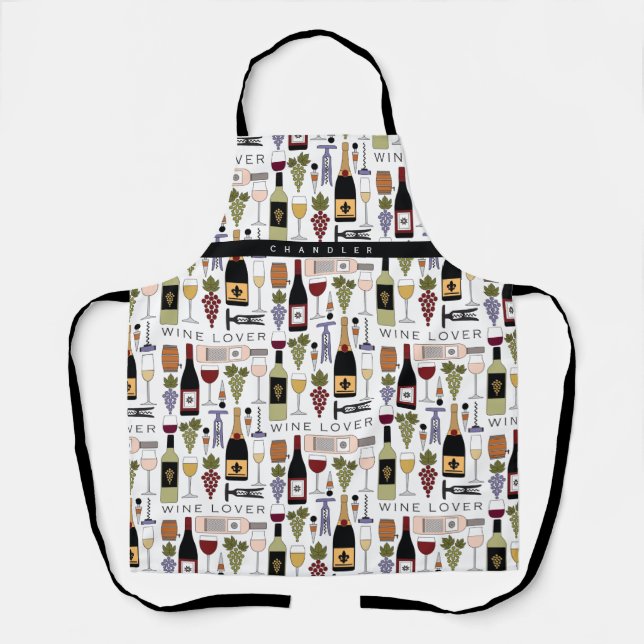 Wine Lovers Bottles, Glasses & Accessories Pattern Apron (Front)