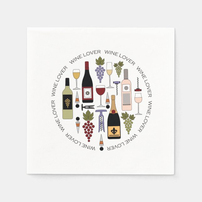Wine Lovers Bottles, Glasses & Accessories Pattern Napkin (Front)