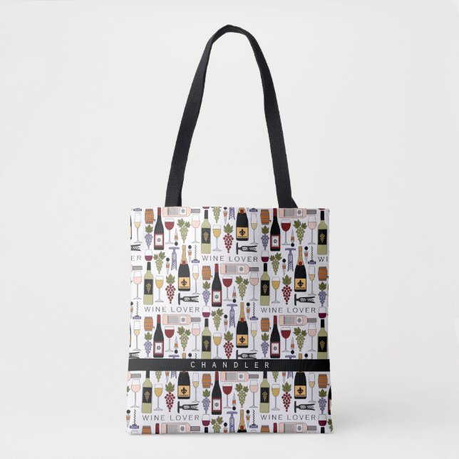 Wine Lovers Bottles, Glasses & Accessories Pattern Tote Bag (Front)