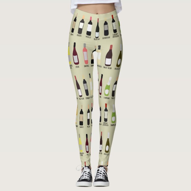 Wine Lovers Bottles with Names Patterned Leggings (Front)