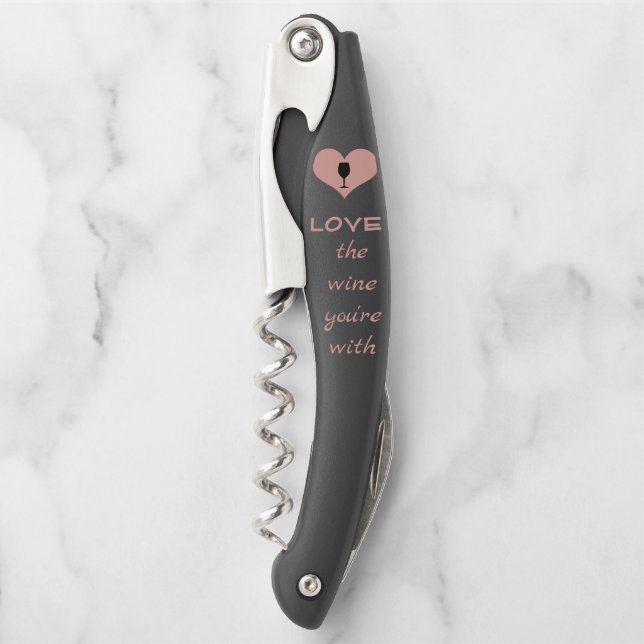 Wine Lovers Quote Pink and Black Personalised Corkscrew (Front)