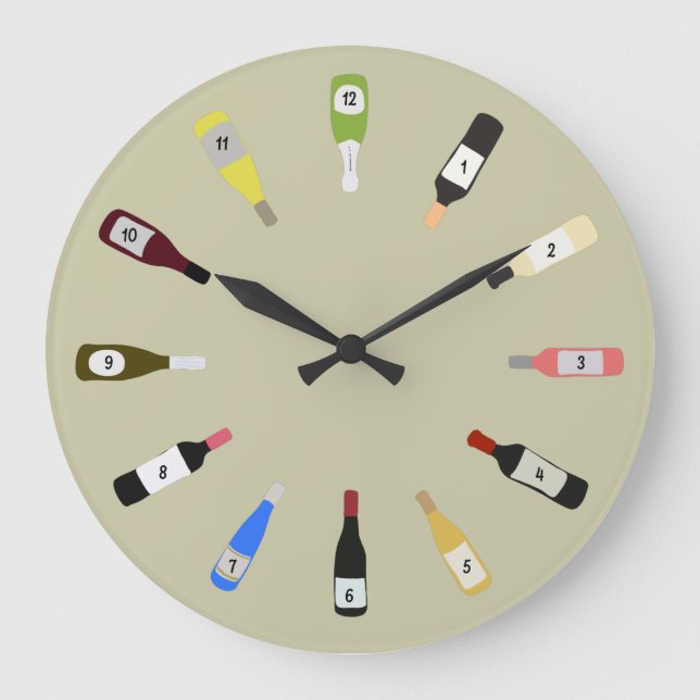 Wine Lovers Wine Bottle Illustrations Large Clock (Front)