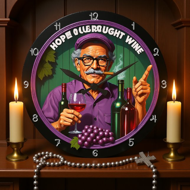 Wine Loving Man with Cigar Portrait Large Clock (Creator Uploaded)