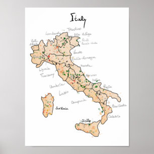 Wine Map of Italy Poster