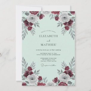 Wine Mint Bloom Wedding Invitation