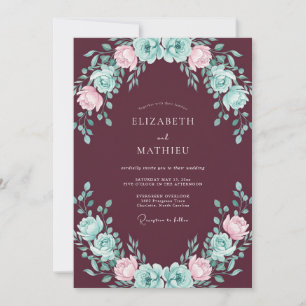 Wine Mint Ranunculus Eucalyptus Wedding Invitation