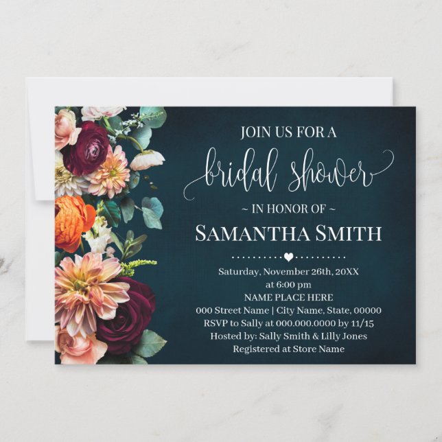 Wine Navy Bridal Shower Burgundy Wedding  Invitation (Front)