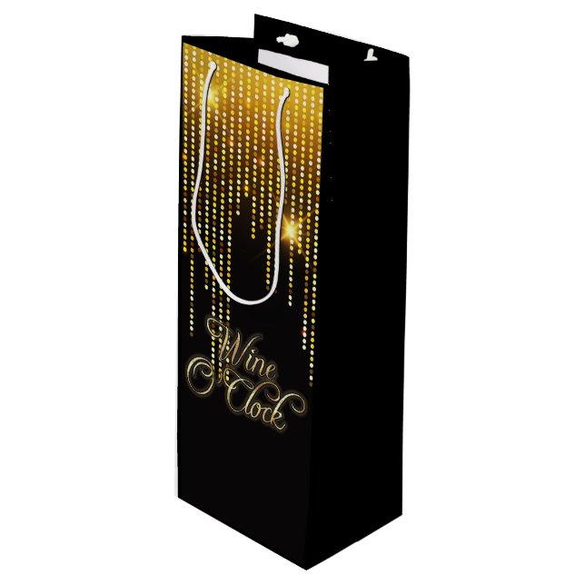 Wine O'Clock Gold Glitz Gift Bag (Front Angled)