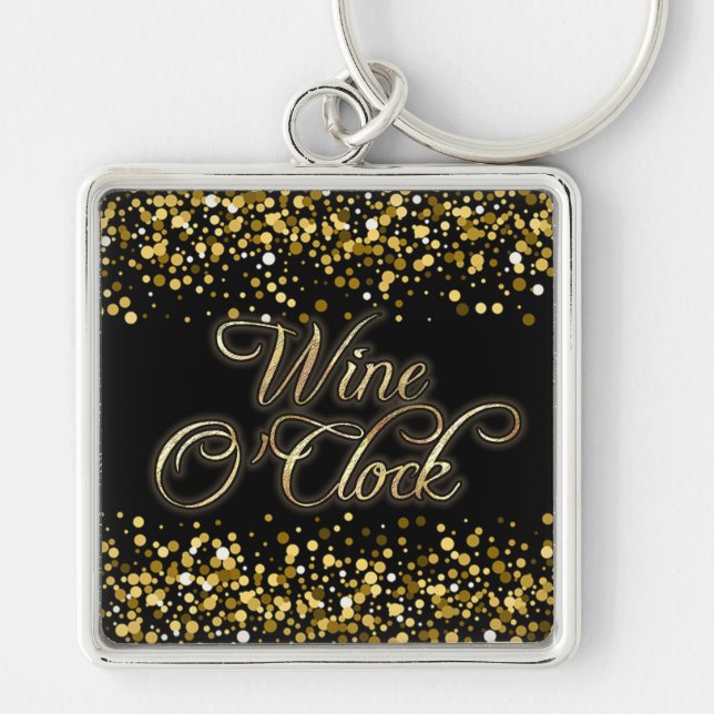 Wine O'Clock Gold Sparkle Key Ring (Front)