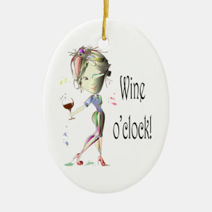 Wine o'clock! Humorous Wine saying gifts Ceramic Tree Decoration