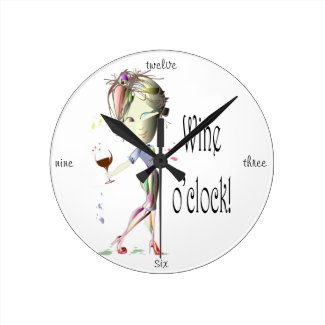 Wine o'clock! Humorous Wine saying gifts Round Clock