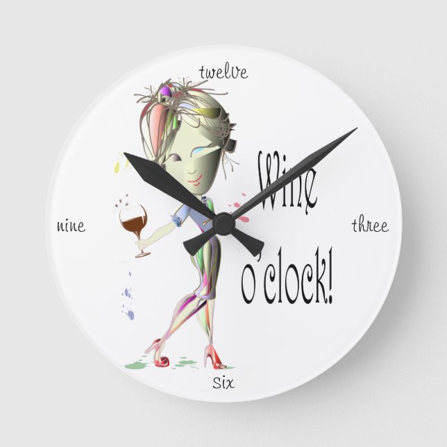 Wine o'clock! Humourous Wine saying gifts Round Clock (Front)