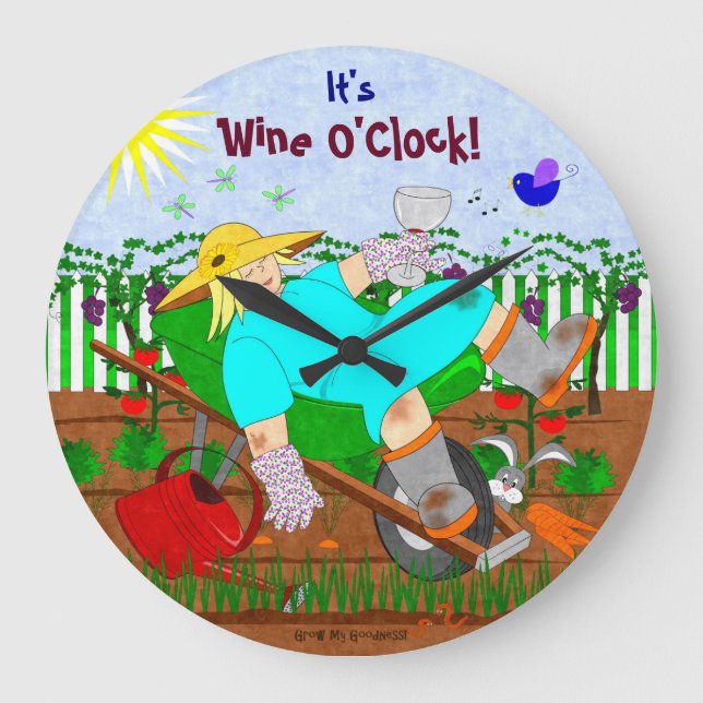 Wine O'Clock in the Garden Large Clock (Front)