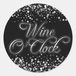 Wine O'Clock Silver Sparkle Classic Round Sticker