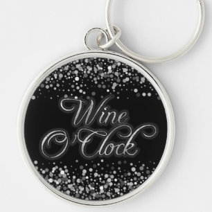 Wine O'Clock Silver Sparkle Key Ring