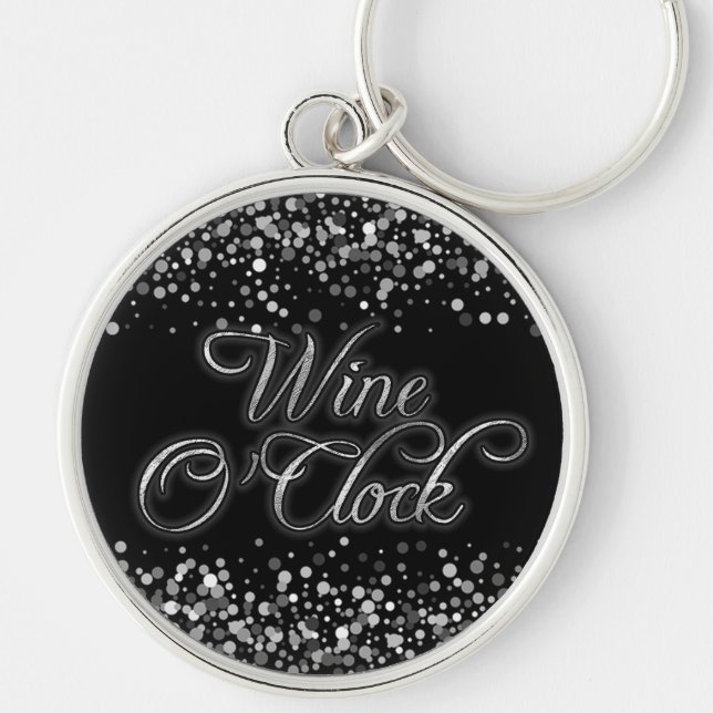 Wine O'Clock Silver Sparkle Key Ring (Front)