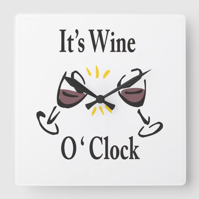 Wine O'Clock Square Wall Clock (Front)