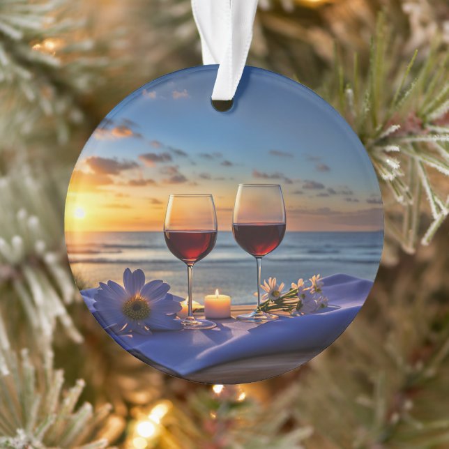 Wine on the Beach Pretty Ocean Ornament (Tree)