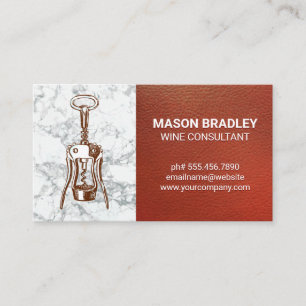 Wine Opener Red Leather Marble Business Card