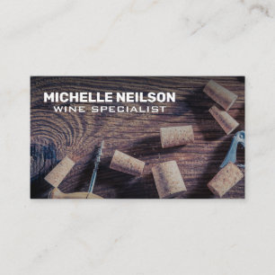 Wine Openers and Corks on Wood Table Business Card