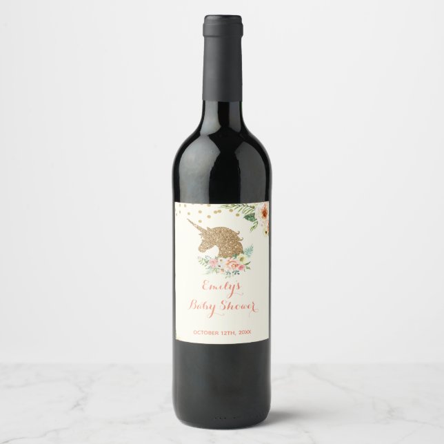 Wine or Sparkling Wine bottle label unicorn peach  (Front)